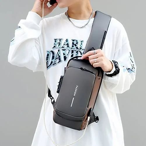 “Premium Waterproof Travel Sling Bag | Anti-Theft Crossbody Bag with USB Charging Port”