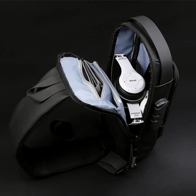 “Premium Waterproof Travel Sling Bag | Anti-Theft Crossbody Bag with USB Charging Port”