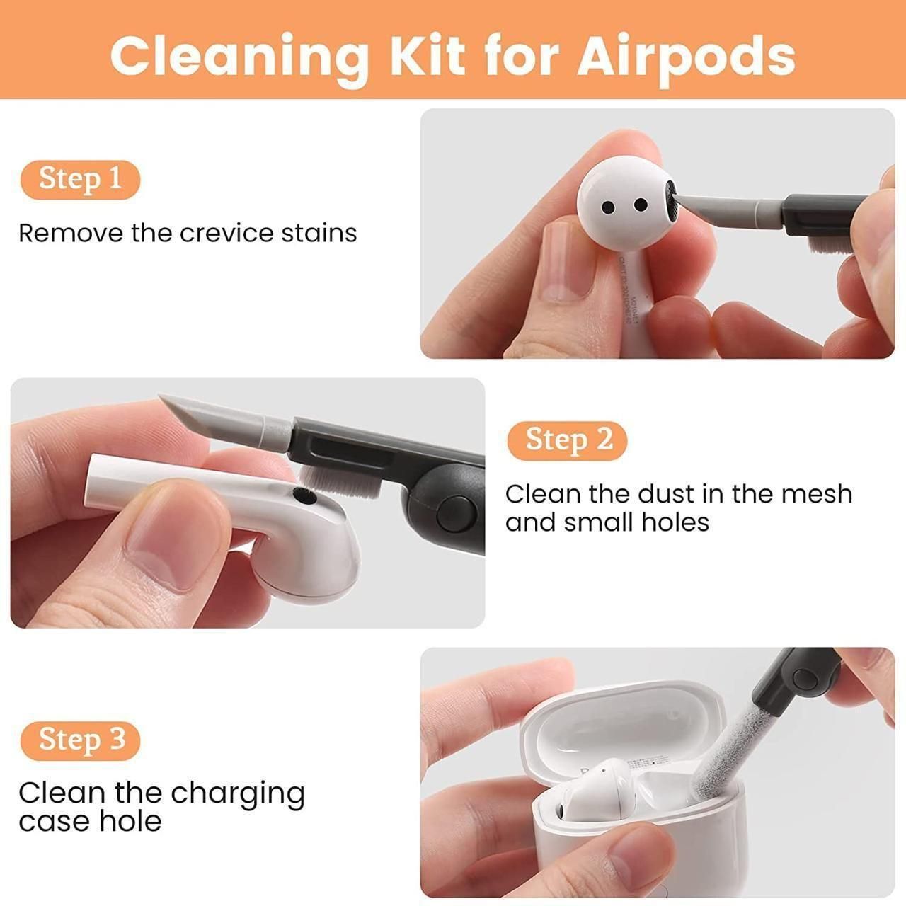 Multifunctional electronic 7 in 1 cleaning kit with brush, tools for AirPods, keyboards, laptops, phones, and monitors. Perfect for thorough and easy device cleaning.