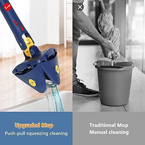 Multi-Purpose 360° Rotatable Triangle Mop | Adjustable Handle & Push-Pull Squeeze Design (Stainless Steel Handle)