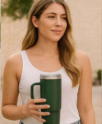 Large Stainless Steel Insulated Tumbler | 1.2L Travel Mug with Handle & Straw – Hot & Cold