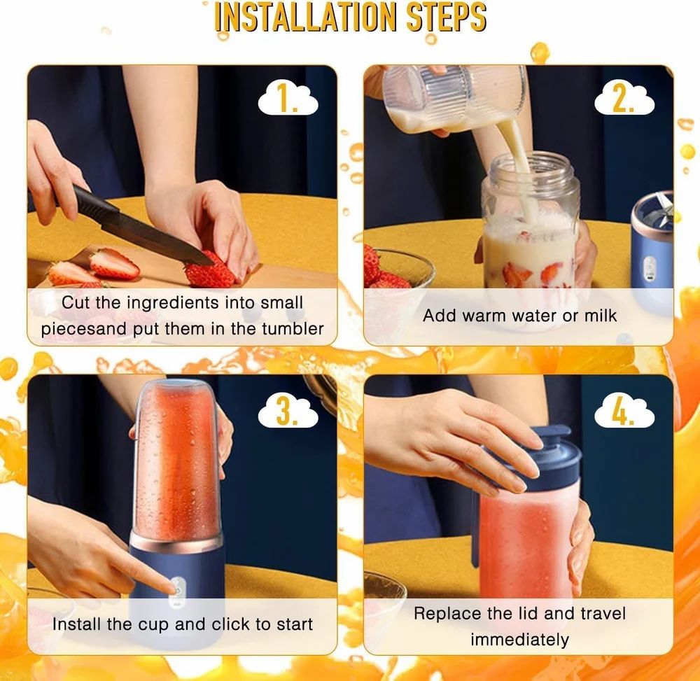 Premium Quality Portable USB Rechargeable Blender | Smoothie, Shake & Juice Maker for Home, Gym & Travel