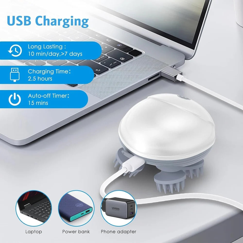 Smart Electric Scalp Massager for Hair Growth & Relaxation – Rechargeable, Portable & Pet-Friendly