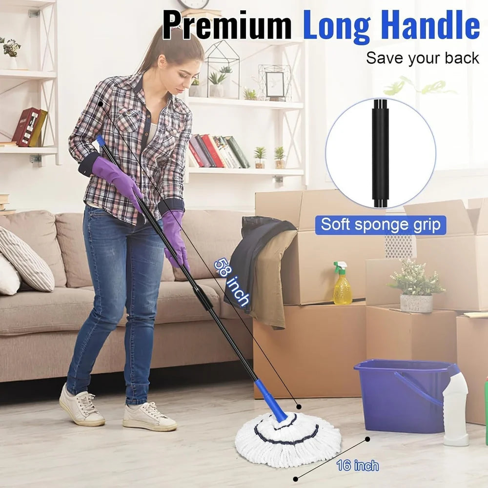 Self-Twisting Spin Mop with Microfiber Head – Hands-Free Cleaning, Adjustable Handle