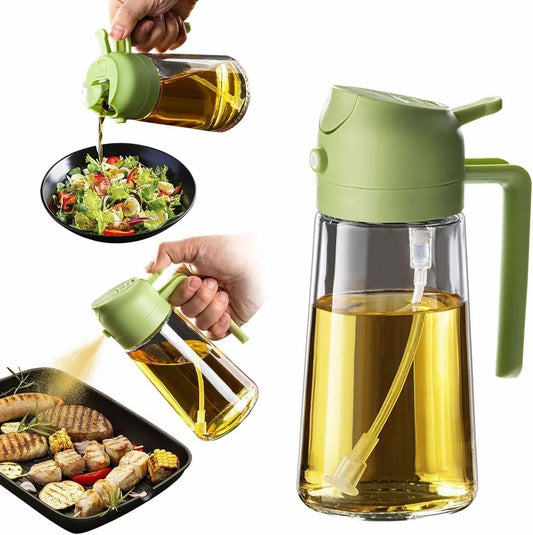 2-in-1 Glass Oil Sprayer & Dispenser Bottle | Dual Function Spray & Pour Bottle for Kitchen, Air Fryer, BBQ & Salad