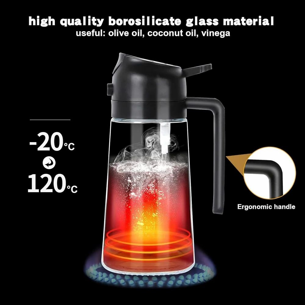 2-in-1 Glass Oil Sprayer & Dispenser Bottle | Dual Function Spray & Pour Bottle for Kitchen, Air Fryer, BBQ & Salad