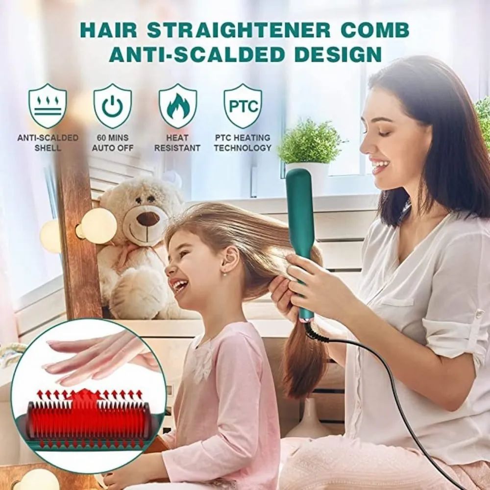 Hair Straightener Comb + 1 FREE Microfiber Hair Wrap Towel (Salon-at-Home Kit)