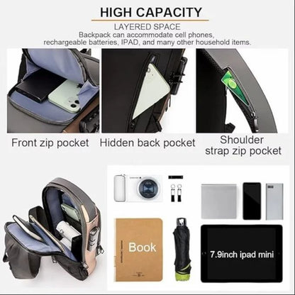 “Premium Waterproof Travel Sling Bag | Anti-Theft Crossbody Bag with USB Charging Port”