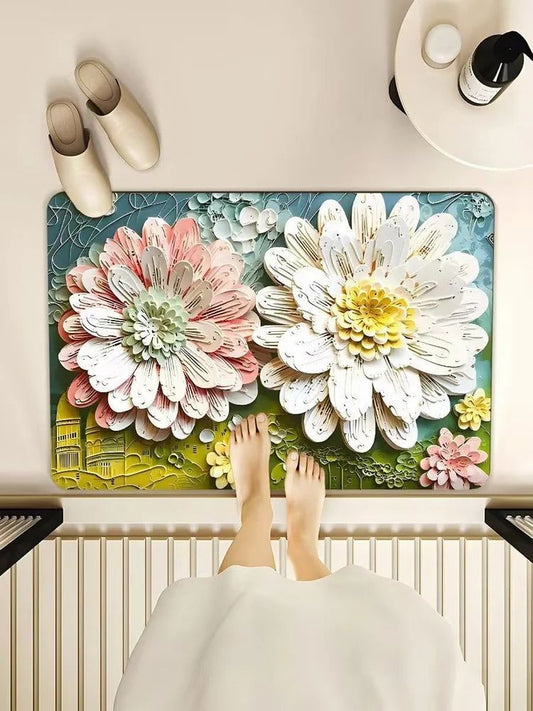 5D Floral Printed Anti-Slip Floor Mat – Soft & Durable Decorative Carpet (Pack of 5) (Multicolor)