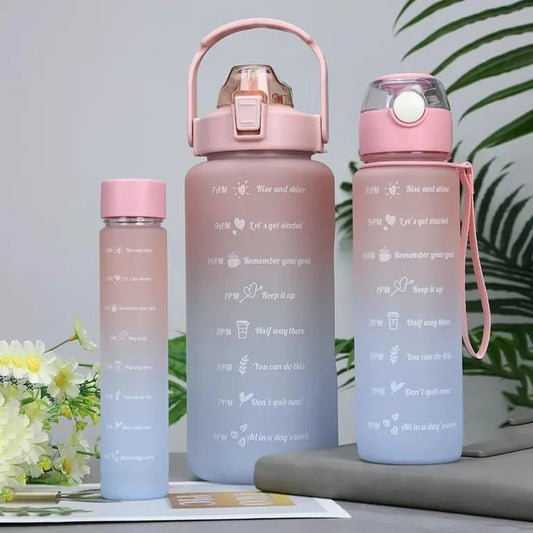 3 in 1 Motivational Time Marker Water Bottle Combo Set – Leakproof Gym, Office & Travel Hydration Bottles (2200ml + 1000ml + 500ml) (Multicolor)